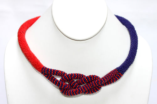 Hand in Hand Necklace - Red & Navy Blue