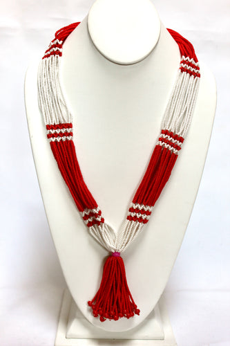 Nuer Tassel Necklace - White & Red