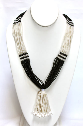 Nuer Tassel Necklace - Pearl & Black