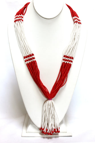 Nuer Tassel Necklace - White & Red II