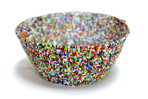 UN Refugee Camp Beaded Bowl - Multi-Colored Green
