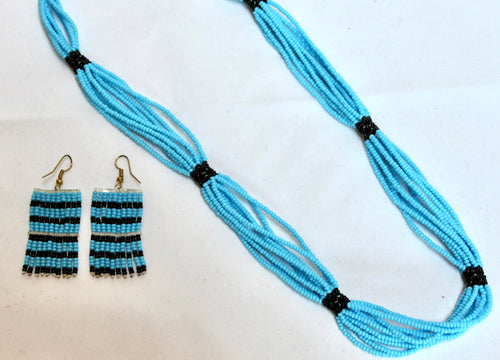 Shilluk Necklace with Taposa Earrings - Aqua & Black