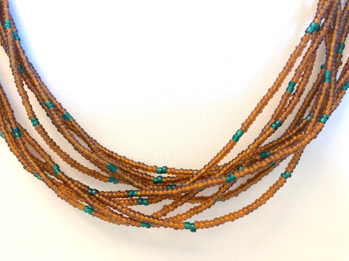5 Strand Long Necklace -  Brown & Green