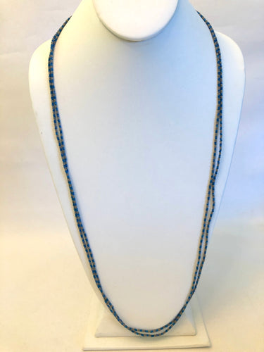 2 Strand Long Necklace - Gray & Blue