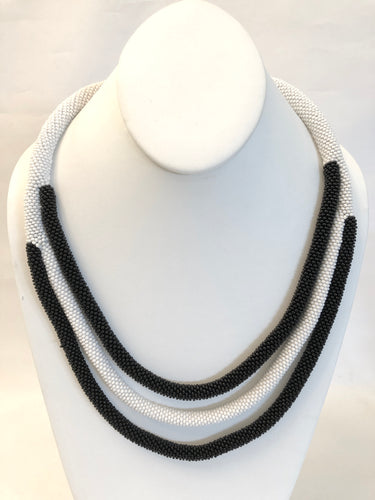 Knitted Triple Rope Necklace - Black & White II