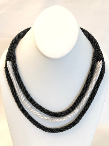 Knitted Triple Rope Necklace - Black & White III