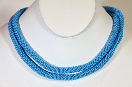 Knitted Rope Necklace - Aqua