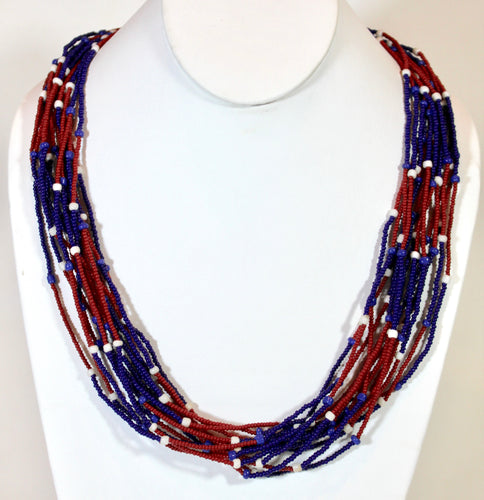 15 Strand Necklace - Red, White & Blue