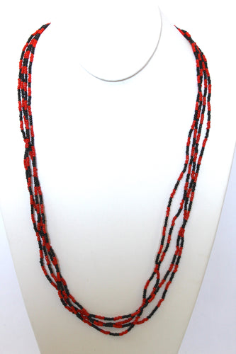 4 Strand Long Necklace - Red & Black