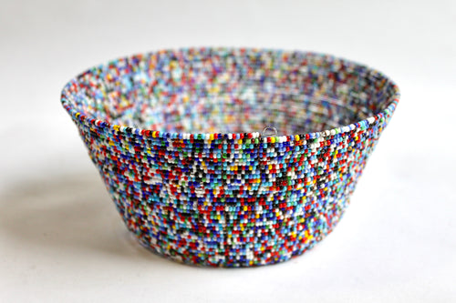 UN Refugee Camp Beaded Bowl - Multi-Colored Blue