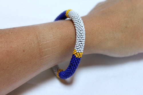 Bracelet - Knitted Blue, White & Yellow