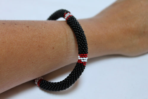 Bracelet - Knitted Black with Red & White