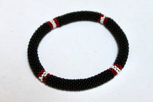 Load image into Gallery viewer, Bracelet - Knitted Black with Red &amp; White