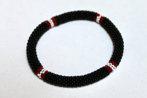 Bracelet - Knitted Black with Red & White