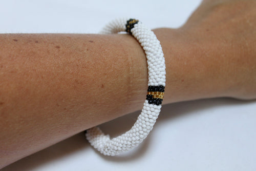 Bracelet - Knitted White with Black & Gold