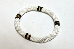 Bracelet - Knitted White with Black & Gold