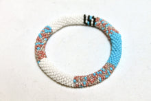 Load image into Gallery viewer, Bracelet - Knitted White, Aqua &amp; Pink