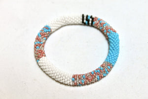 Bracelet - Knitted White, Aqua & Pink