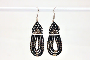 Woven Dangling Earrings - Black Sparkle