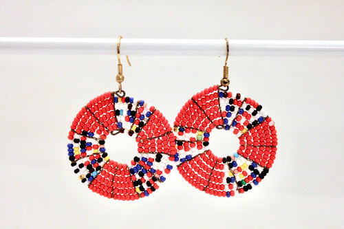 Disk Hoop Earrings - Red Multi