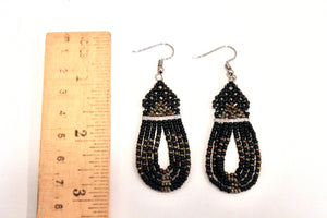 Woven Dangling Earrings - Black Sparkle