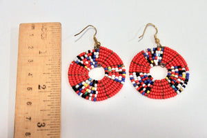 Disk Hoop Earrings - Red Multi