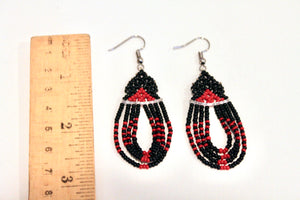 Woven Dangling Earrings - Black & Red