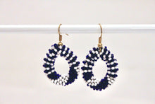 Load image into Gallery viewer, Knitted Hoop Earrings - Navy &amp; White