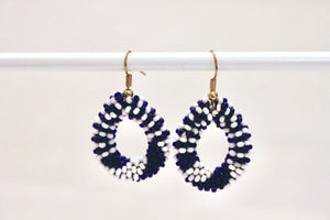 Knitted Hoop Earrings - Navy & White