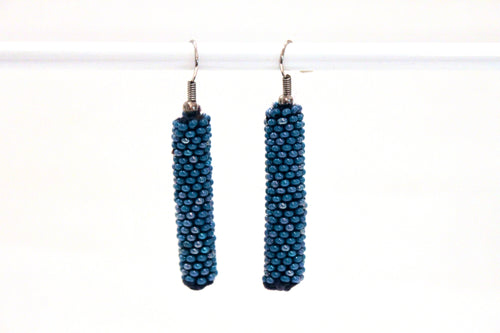 Knitted Column Earrings - Blue