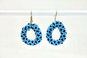 Knitted Hoop Earrings - Aqua & Royal Blue
