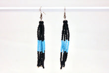 Load image into Gallery viewer, Tassel Earrings - Black &amp; Aqua
