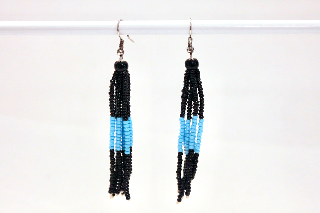 Tassel Earrings - Black & Aqua