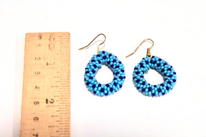 Knitted Hoop Earrings - Aqua & Royal Blue