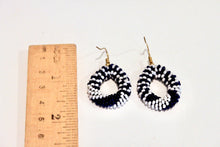 Load image into Gallery viewer, Knitted Hoop Earrings - Navy &amp; White