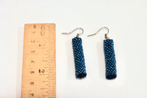 Knitted Column Earrings - Blue