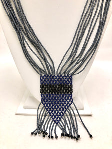 Geometric Shilluk Necklace - Pewter, Navy & Black