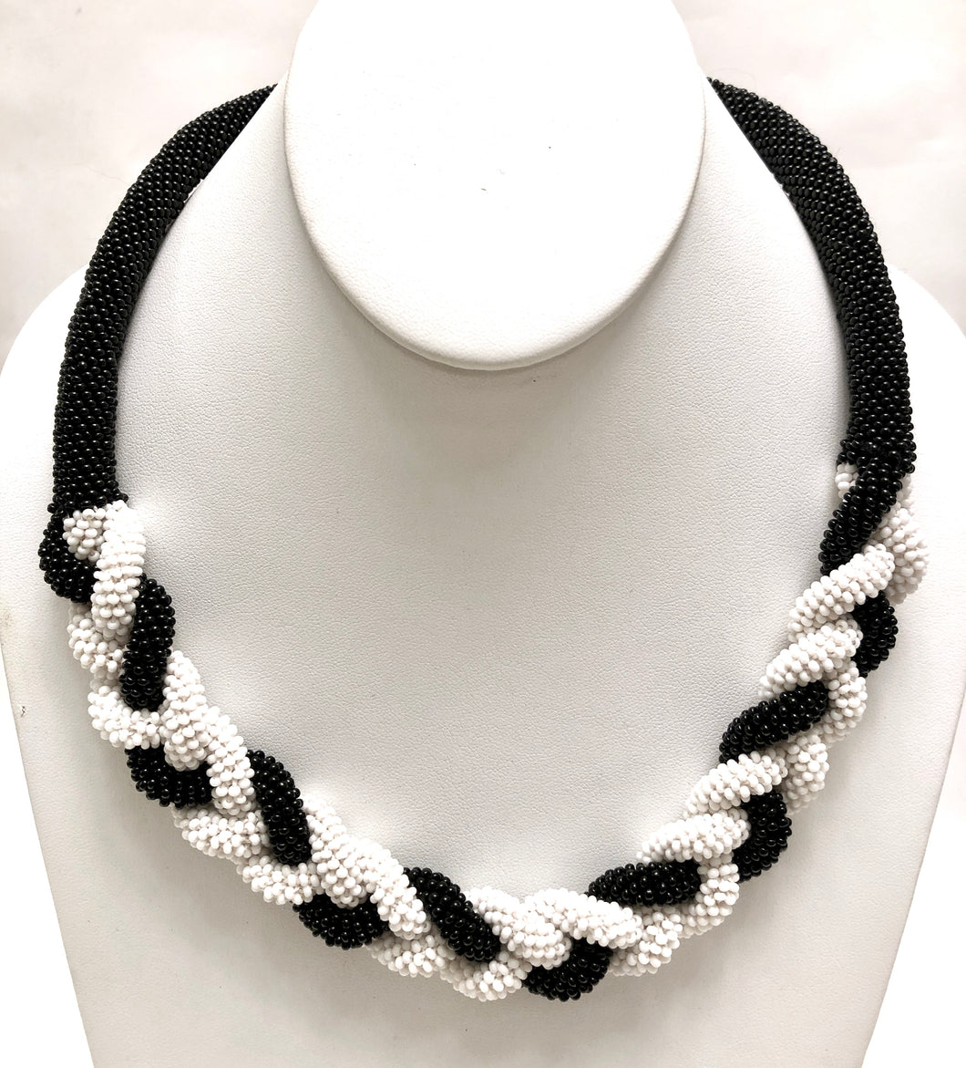 Hand in Hand Braided Necklace - Black & White