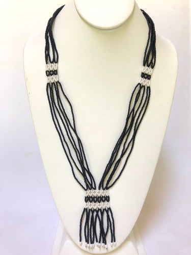 Small Geometric Shilluk Necklace - Black & White