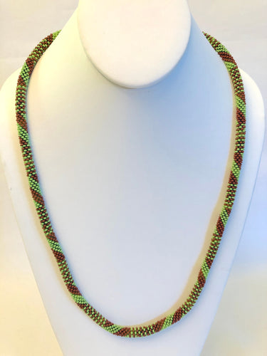 Knitted Rope Necklace - Brown & Lime Green