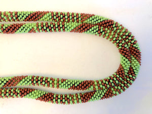 Knitted Rope Necklace - Brown & Lime Green