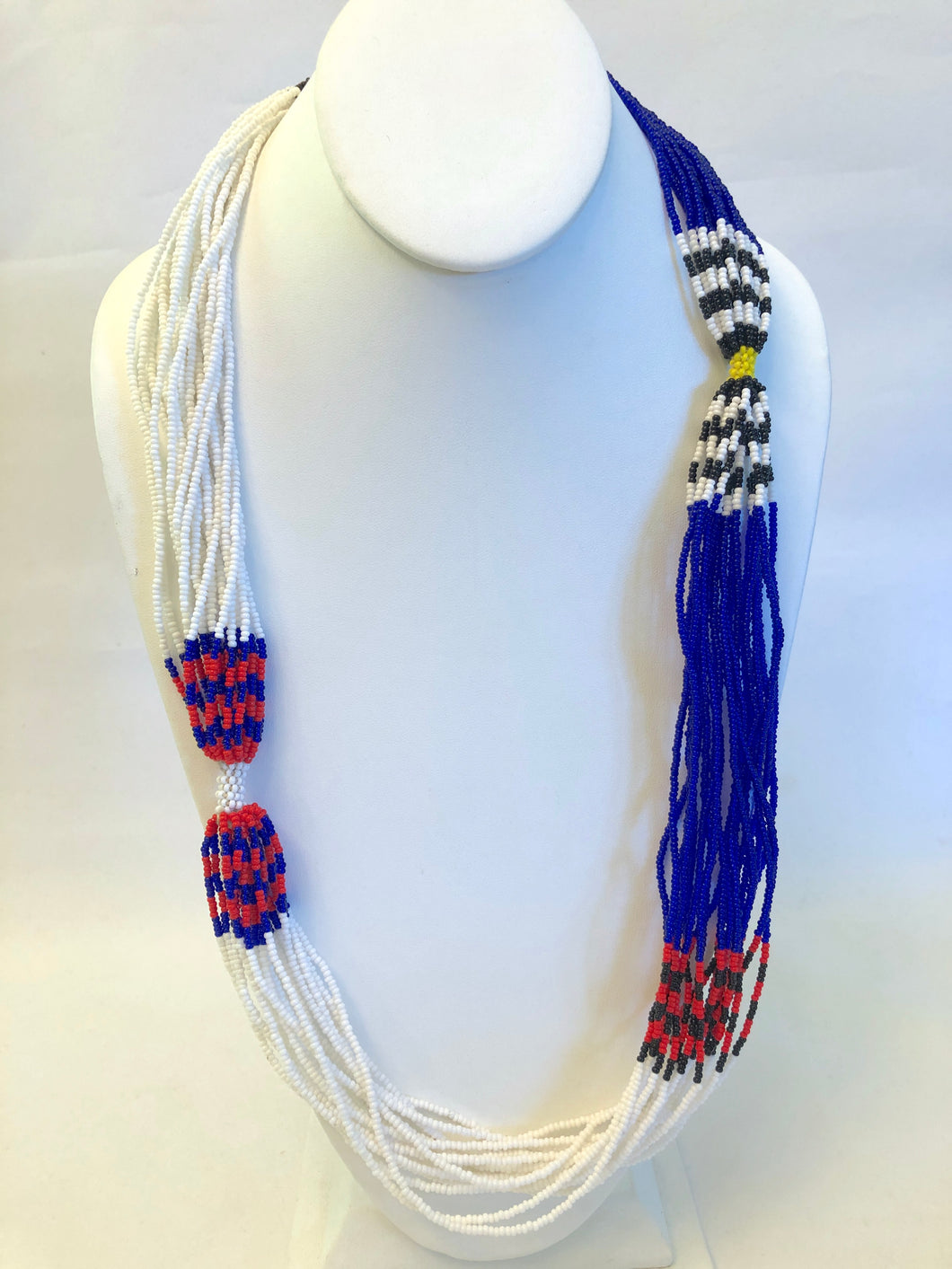 Mundari Twist Necklace - Royal Blue, White, Black & Red