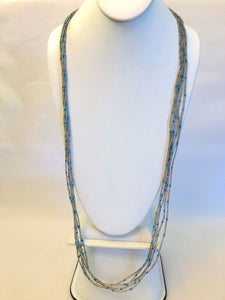 5 Strand Long Necklace -  Clear & Sky Blue