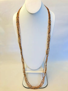 5 Strand Long Necklace -  Gold & Black II