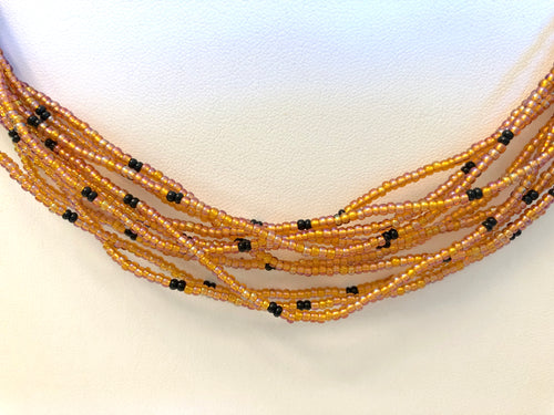 5 Strand Long Necklace -  Gold & Black II