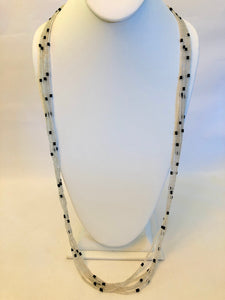 5 Strand Long Necklace -  Clear & Black