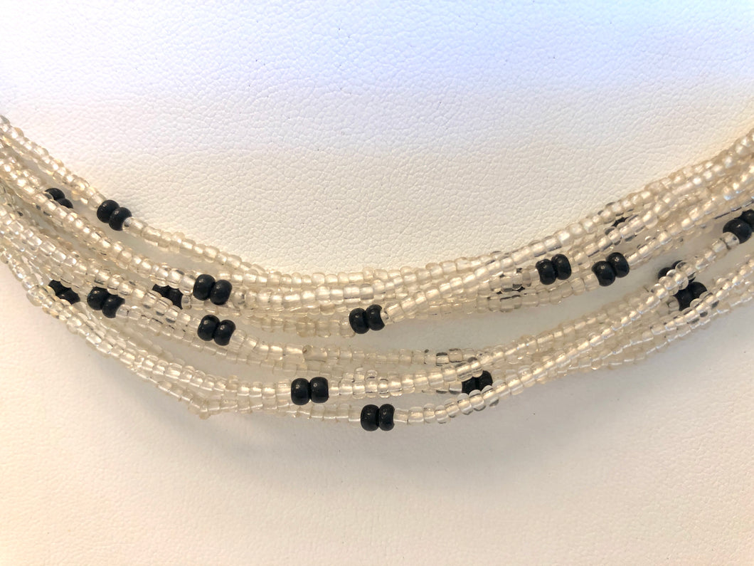 5 Strand Long Necklace -  Clear & Black