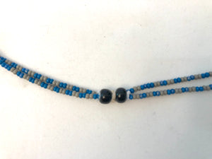 2 Strand Long Necklace - Gray & Blue