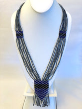 Load image into Gallery viewer, Geometric Shilluk Necklace - Pewter with Navy &amp; Black