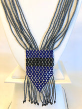 Load image into Gallery viewer, Geometric Shilluk Necklace - Pewter with Navy &amp; Black